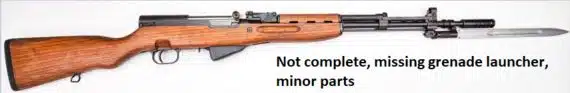 Zastava SKS 59-66 surplus rifle Yugoslavian SKS 59-66 rifle with wood stock and folding bayonet, captioned as incomplete