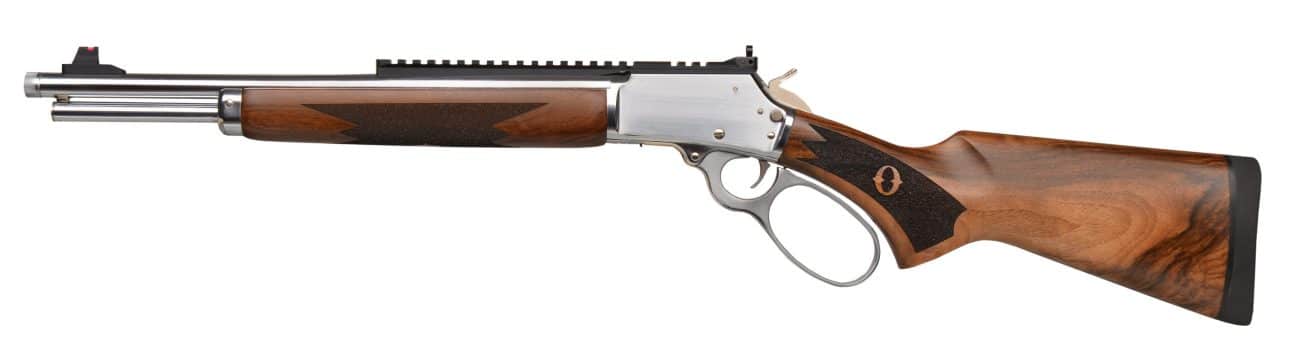 Kodiak Luxari .357 lever action rifle with checkered wood stock and full-length rail